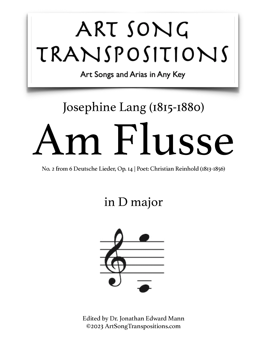 LANG: Am Flusse, Op. 14 no. 2 (transposed to D major) (arr. ArtSongTranspositions.com)