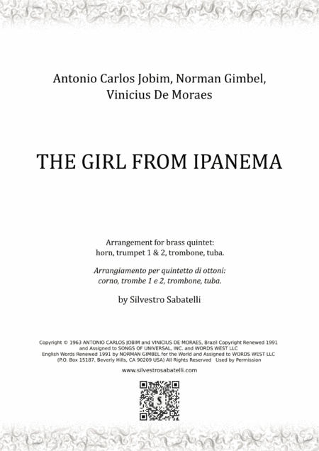 The Girl From Ipanema (garôta De Ipanema) (arr. Silvestro Sabatelli)