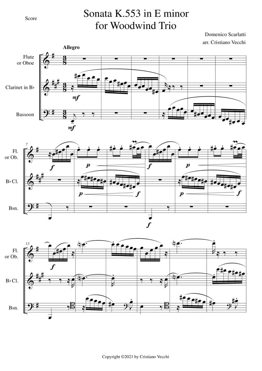 Sonata K.553 in E minor for Woodwind Trio (arr. Cristiano Vecchi)
