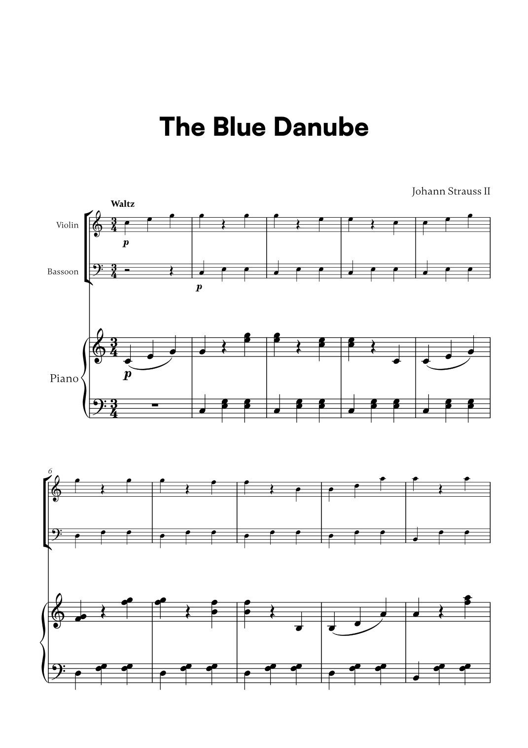Johann Strauss II - The Blue Danube for Violin, Bassoon and Piano (arr. Cadenza Editions)