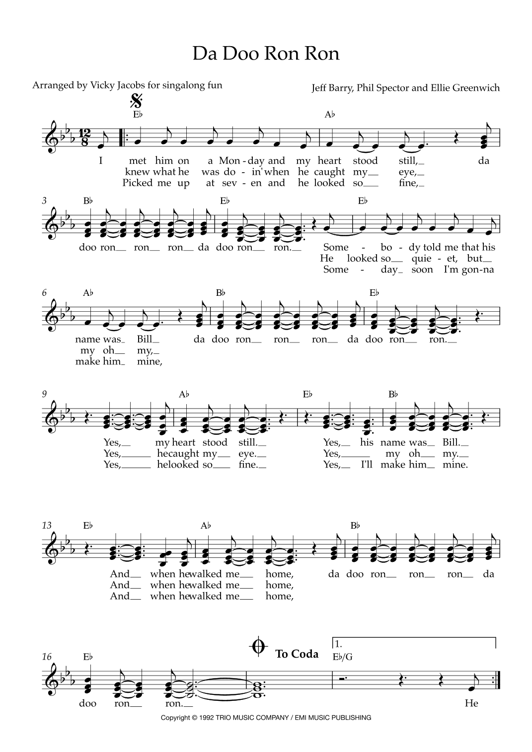 Da Doo Ron Ron (when He Walked Me Home) (arr. Vicky Jacobs)