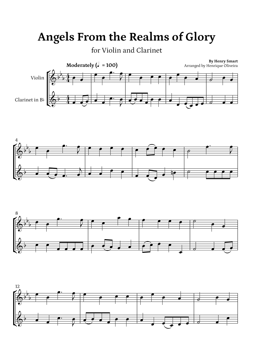 Angels from the Realms of Glory (Violin and Clarinet) - Christmas Carol (arr. Henrique Oliveira)