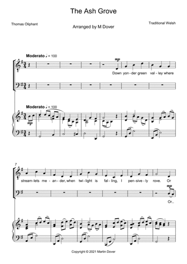 The Ash Grove - Two Part Choir - TB Lower Voices (arr. Martin Dover)