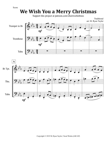 We Wish You a Merry Christmas for Brass Trio (Trumpet, Trombone, Tuba) (arr. M. Ryan Taylor)