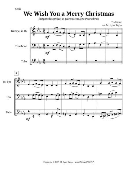 We Wish You a Merry Christmas for Brass Trio (Trumpet, Trombone, Tuba) (arr. M. Ryan Taylor)
