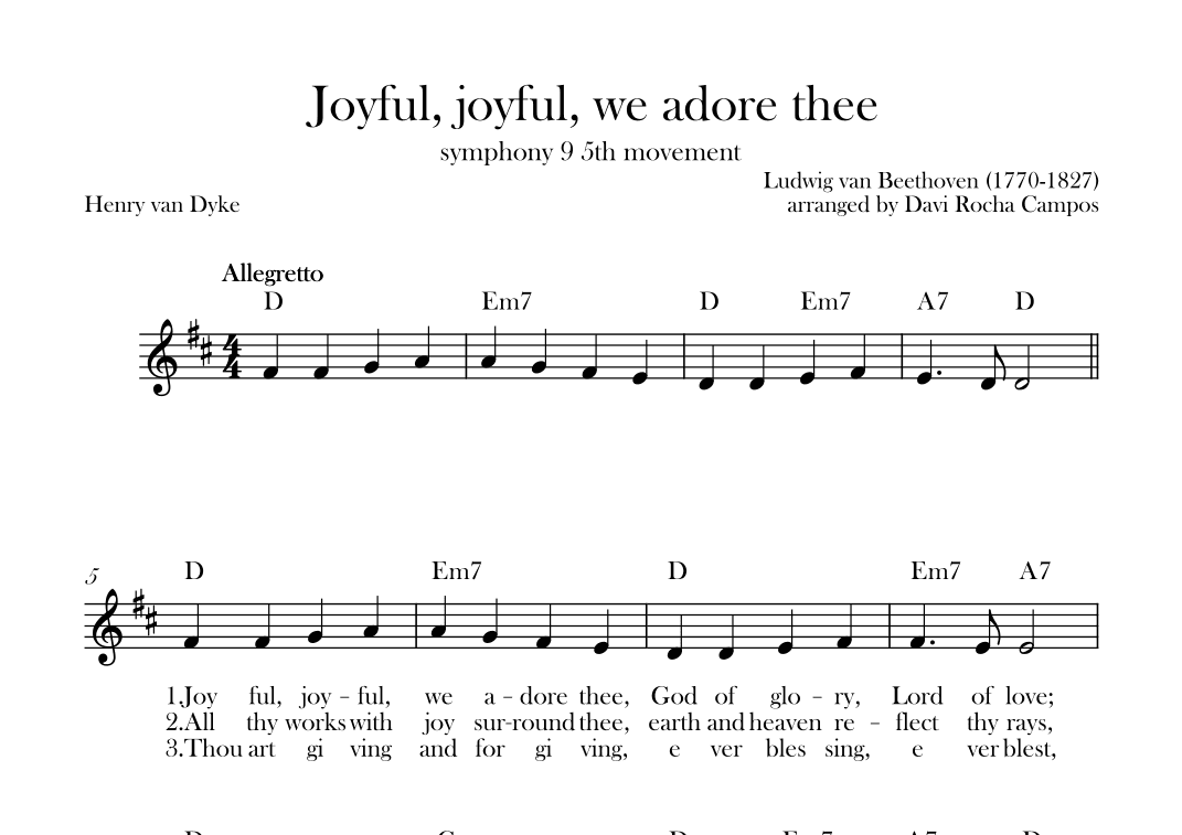 Joyful, joyful, we adore thee (symphony 9 5th movement) Beethoven (arr. Davi Rocha Campos)