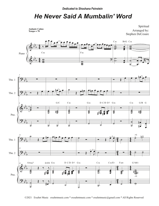 He Never Said A Mumbalin' Word (Trombone Duet) (arr. Stephen DeCesare)