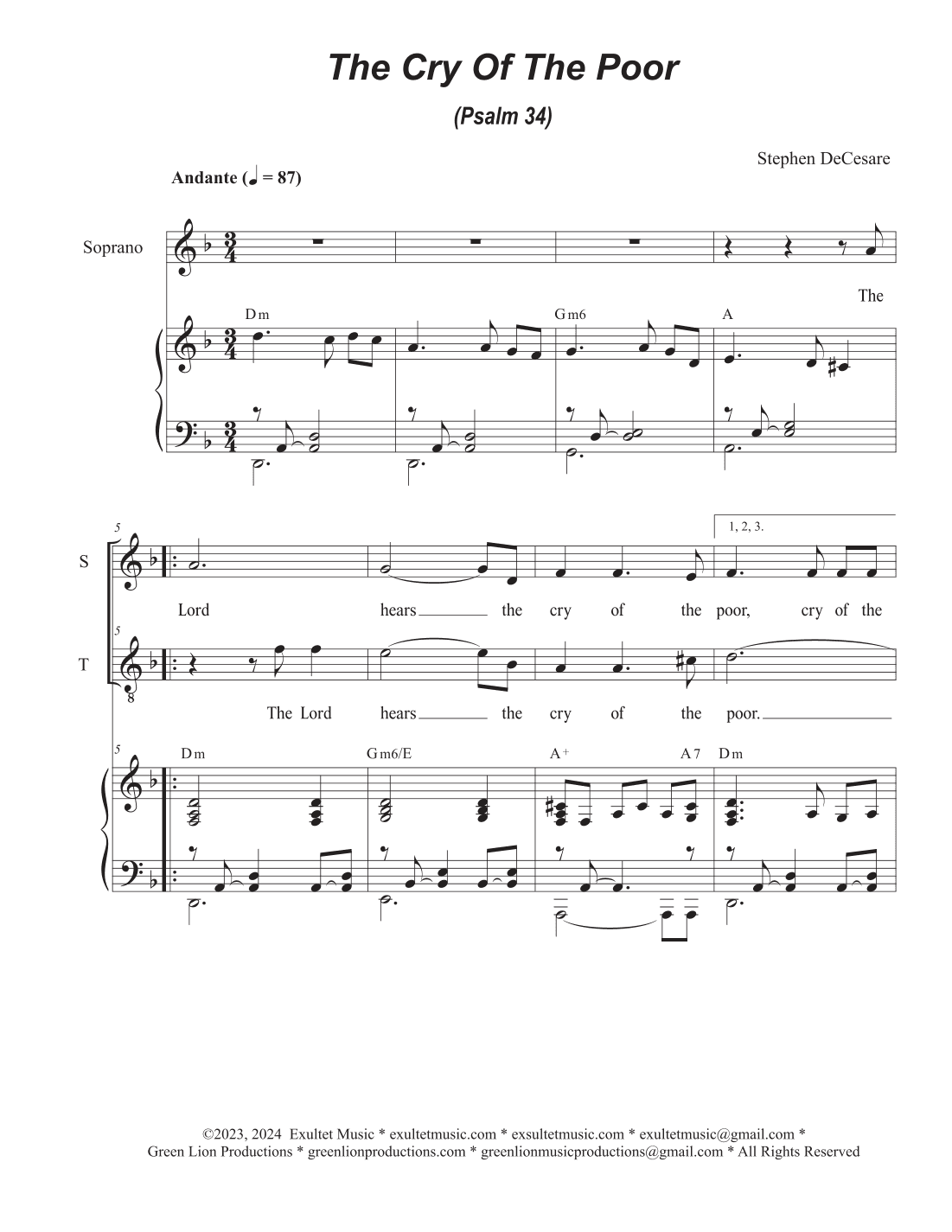 The Cry Of The Poor (Psalm 34) (2-part choir - (Soprano and Tenor)
