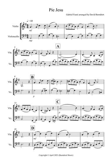 Pie Jesu (from Requiem) for Violin and Cello Duet (arr. David Burndrett)