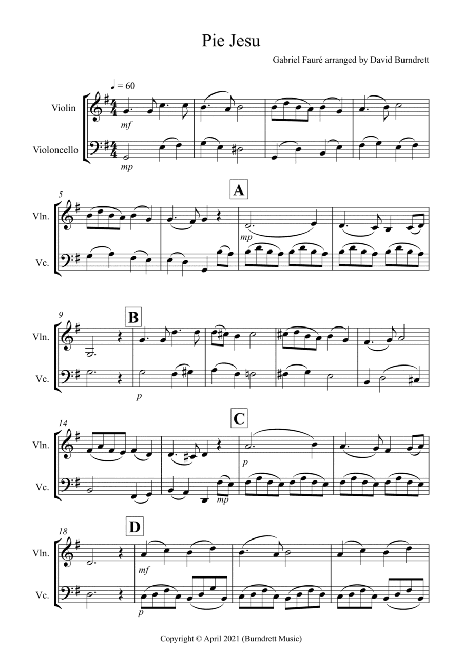Pie Jesu (from Requiem) for Violin and Cello Duet (arr. David Burndrett)