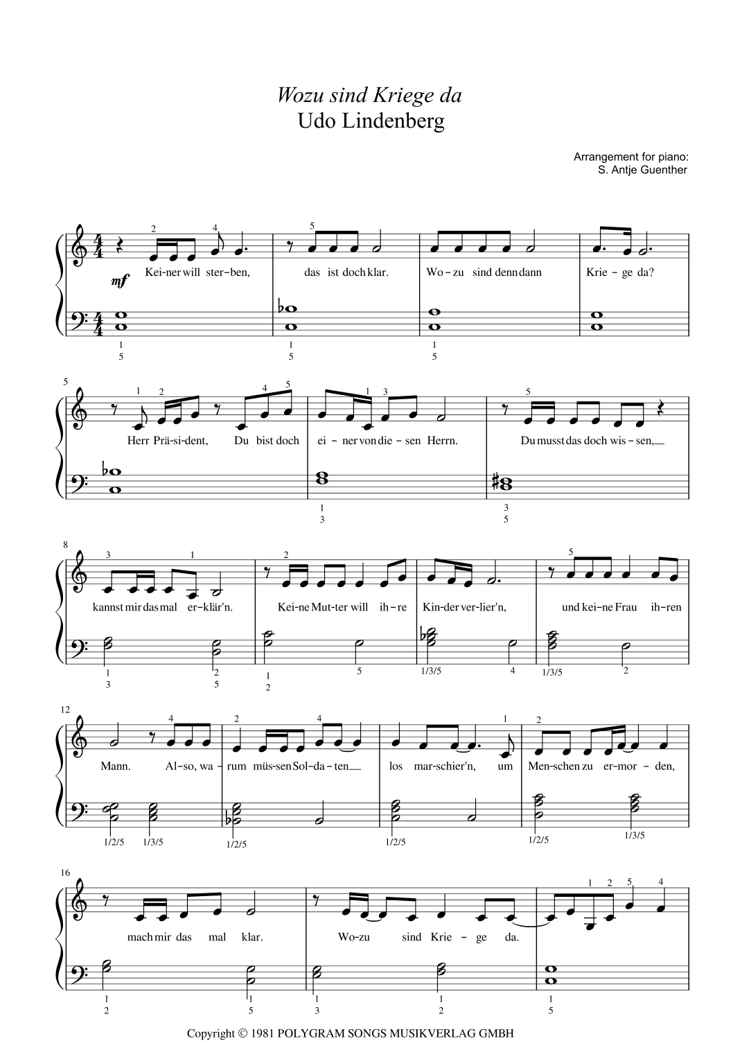 Wozu Sind Kriege Da (arr. Antje Günther)