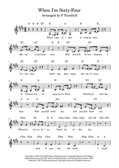 When I'm Sixty-four (arr. F Turnbull)