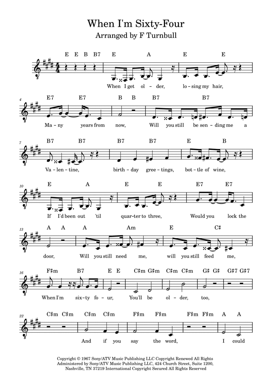 When I'm Sixty-four (arr. F Turnbull)