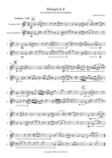 Minuet in F - Trumpet and Alto Saxophone Duet