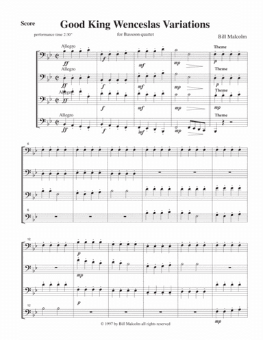 Good King Wenschlas for bassoon quartet (arr. Bill Malcolm)