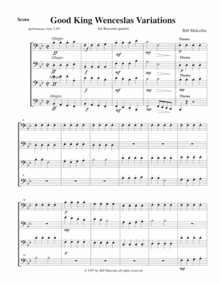 Good King Wenschlas for bassoon quartet (arr. Bill Malcolm)