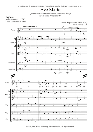 Ave Maria, in E minor, for voice and string orchestra - Score only (arr. Marcelo Jardim)