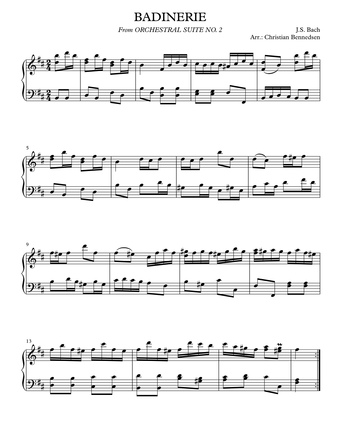 Bach - Badinerie forn Orchestral Suite No. 2. (arr. Christian Bennedsen)