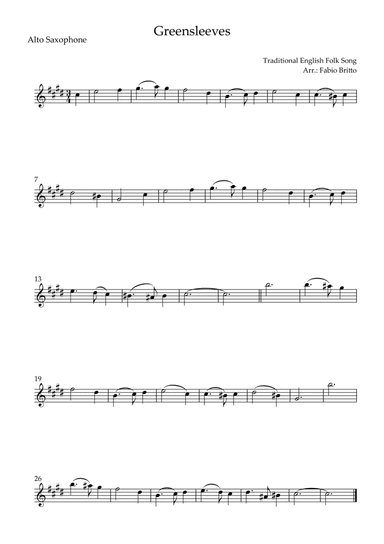 Greensleeves for Alto Saxophone Solo (E Minor) (arr. Fabio Britto)