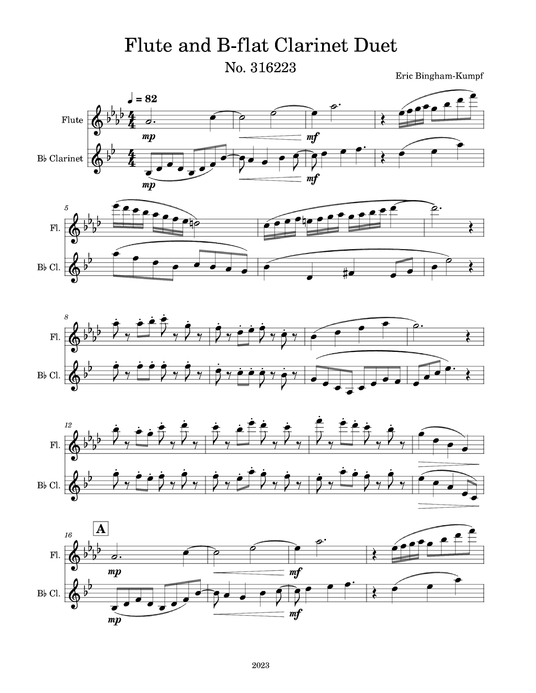 Flute and B-flat Clarinet Duet No. 316223