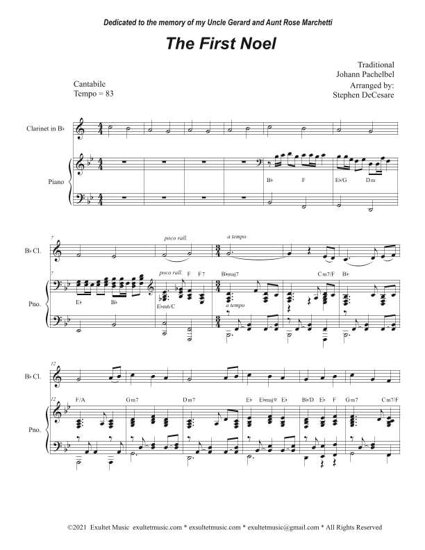 The First Noel (Bb-Clarinet solo and Piano) (arr. Stephen DeCesare)