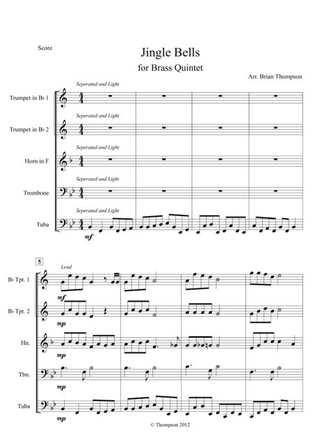 Jingle Bells For Brass Quintet (arr. Brian Thompson)