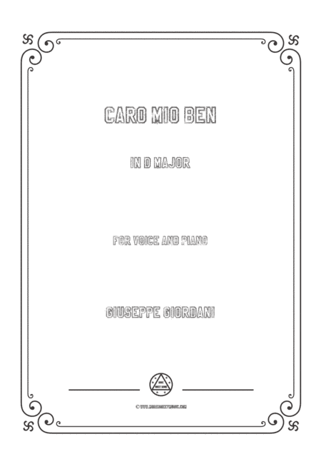 Giordani,Giuseppe-Caro mio ben in D Major,for Voice and Piano (arr. MSM)