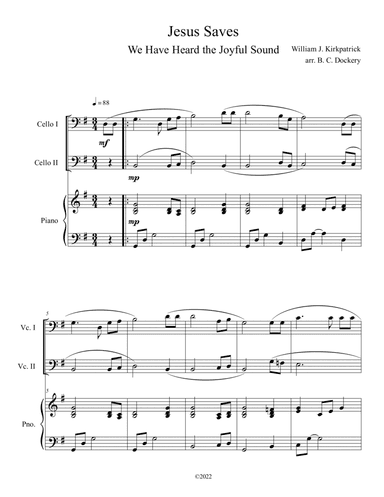 Jesus Saves (We Have Heard the Joyful Sound) Cello Duet with Piano (arr. B. C. Dockery)