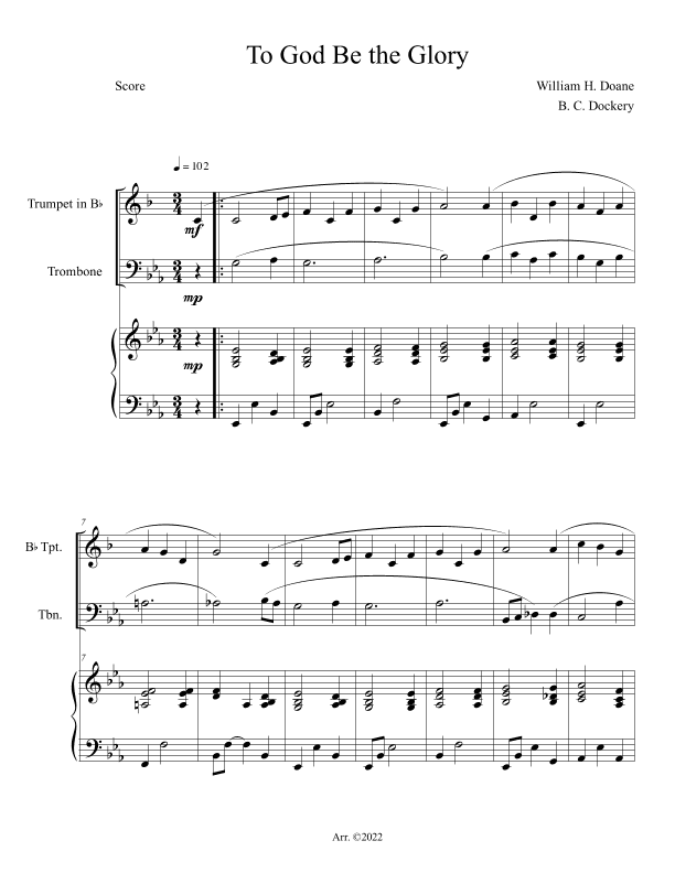 To God Be the Glory (Trumpet and Trombone Duet with Piano Accompaniment) (arr. B. C. Dockery)