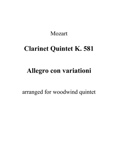 Clarinet Quintet K. 581 - Allegro con variationi (Full Score) (arr. CJ Darnieder)