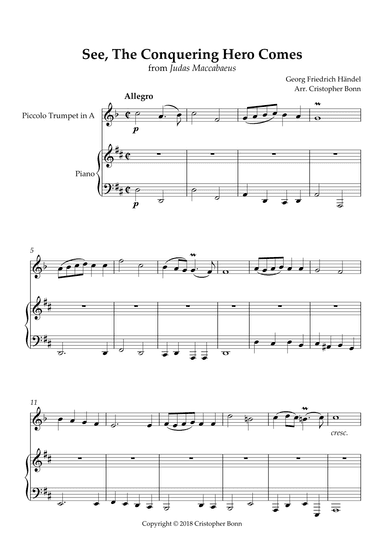 See, The Conquering Hero Comes, for piccolo trumpet in A and piano accompaniment (arr. Cristopher Bonn)