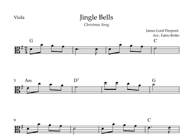 Jingle Bells (Christmas Song) for Viola Solo with Chords (arr. Fabio Britto)