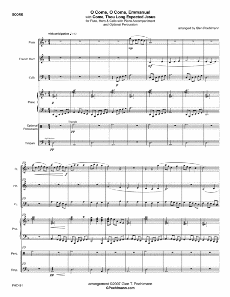 O COME, O COME EMMANUEL/COME THOU LONG-EXPECTED JESUS - Flute, Horn & Cello with Piano (arr. Glen Poehlmann)