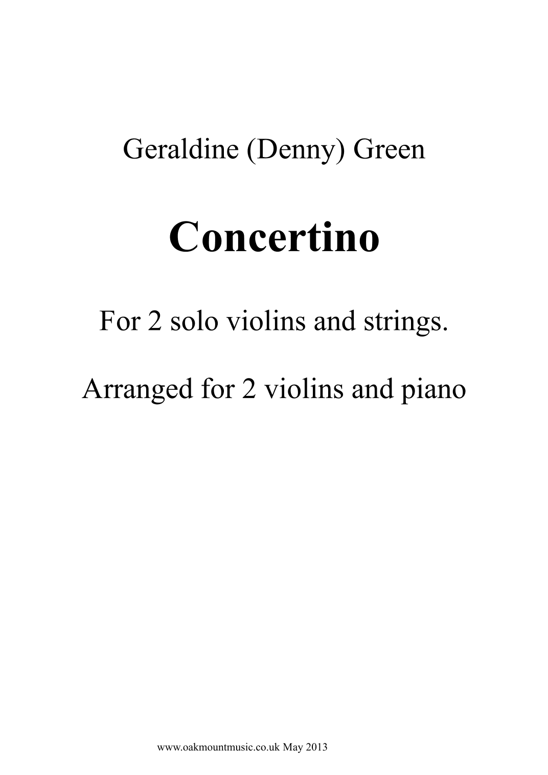 Concertino For Two Solo Violins and Strings (Piano Reduction Arrangement)