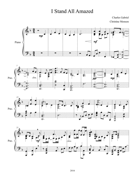 I Stand All Amazed - piano solo, early advanced (arr. Christine Monson)