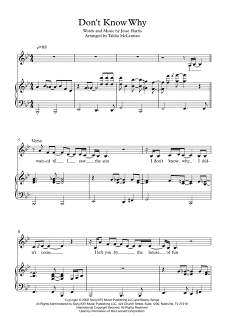 Don't Know Why (arr. Tahlia McLennan)