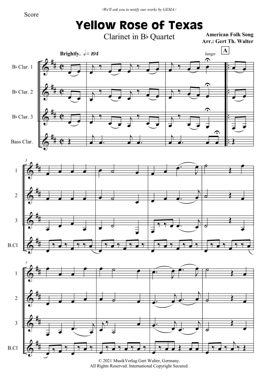 Yellow Rose of Texas (arr. Gert Th. Walter)