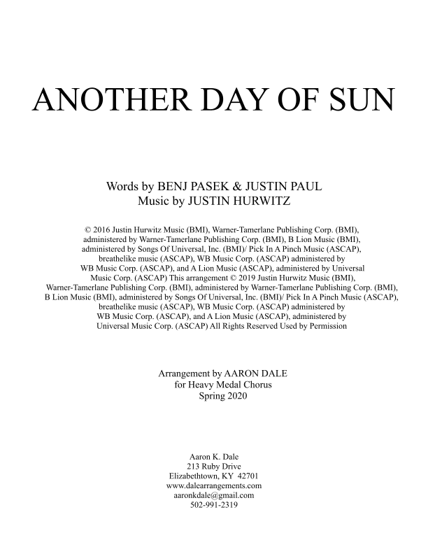 Another Day Of Sun (arr. Aaron Dale)