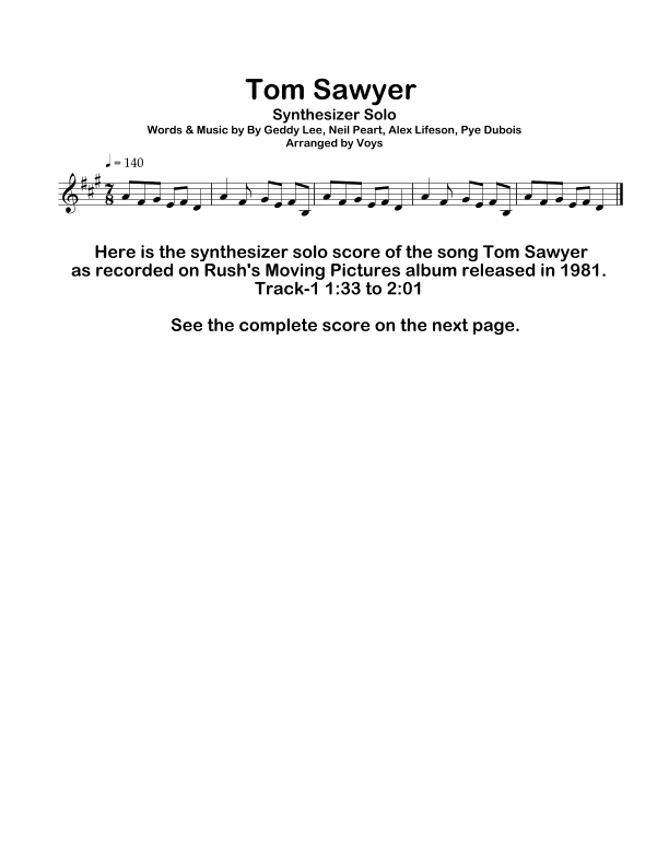 Tom Sawyer (arr. Voys)