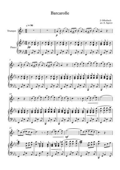 Barcarolle, Jacques Offenbach, For Trumpet & Piano (arr. Eugene Egorov)