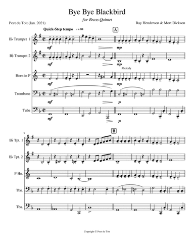 Bye Bye Blackbird (arr. Peet du Toit & Arrigo Tomasi)