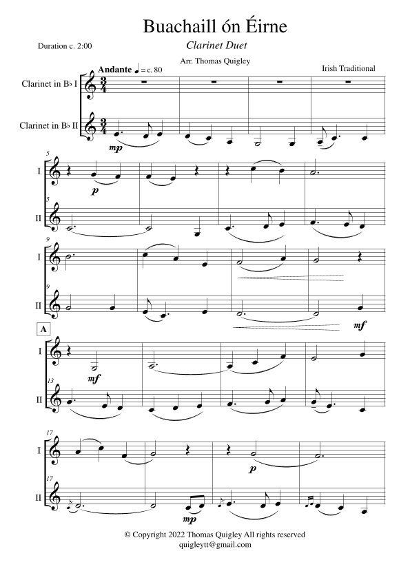 Buachaill ón Éirne (arr. Thomas Quigley)