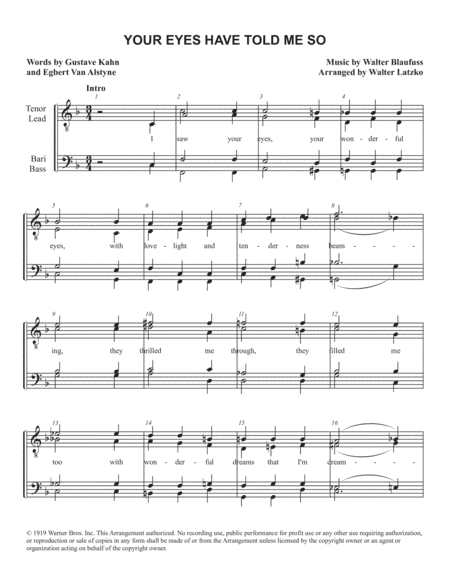 YOUR EYES HAVE TOLD ME SO (arr. Walter Latzko)