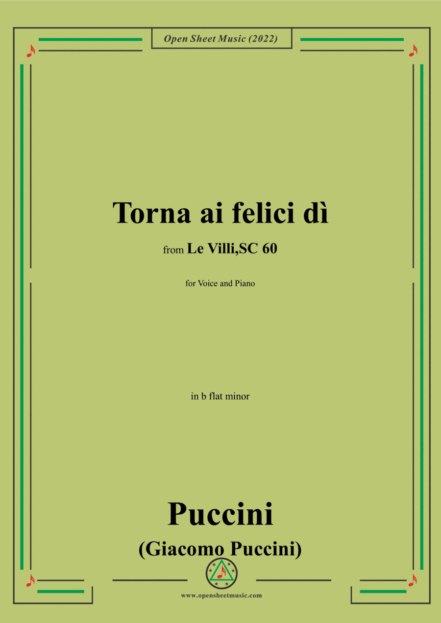 Puccini-Torna ai felici dì,in b flat minor,from 'Le Villi,SC 60',for Voice and Piano (arr. Open Cloud)
