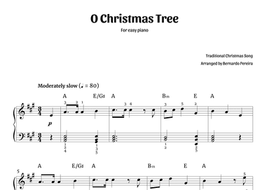 O Christmas Tree (easy piano in A major – with chords) (arr. Bernardo Pereira)