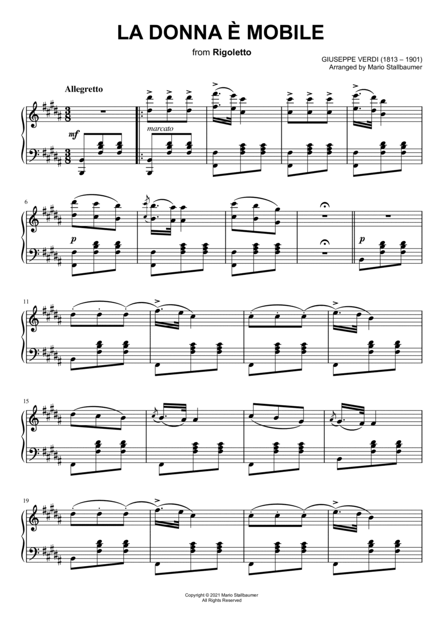 Giuseppe Verdi - La donna è mobile (from "Rigoletto") - Piano Solo (arr. Mario Stallbaumer)