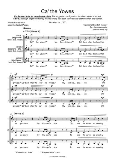 Ca' the Yowes - SSA/TBB/SAT a cappella (arr. Jake Alexander)