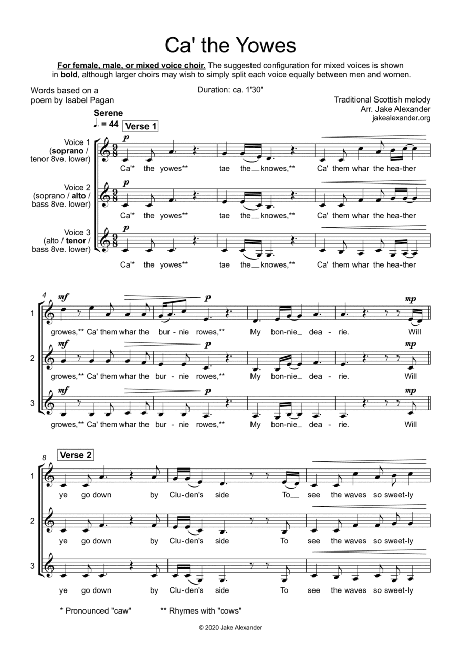Ca' the Yowes - SSA/TBB/SAT a cappella (arr. Jake Alexander)