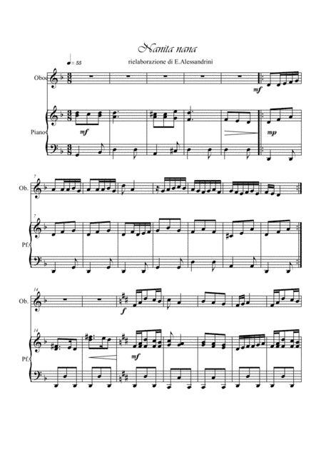 Nanita Nana. Oboe and pianoforte (arr. Ester Alessandrini)