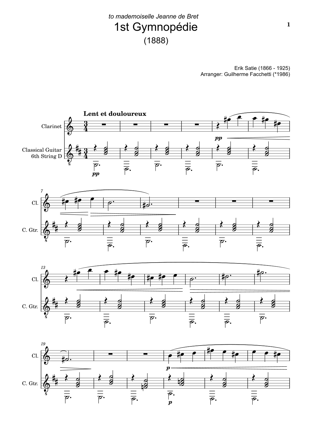 Erik Satie - 1st Gymnopédie. Arrangement for Clarinet and Classical Guitar (arr. Guilherme Facchetti)